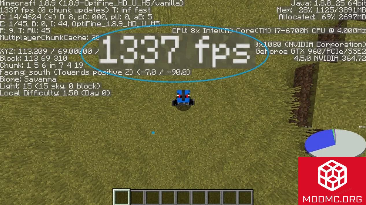FPS из Мода на Оптимизацию в Майнкрафт